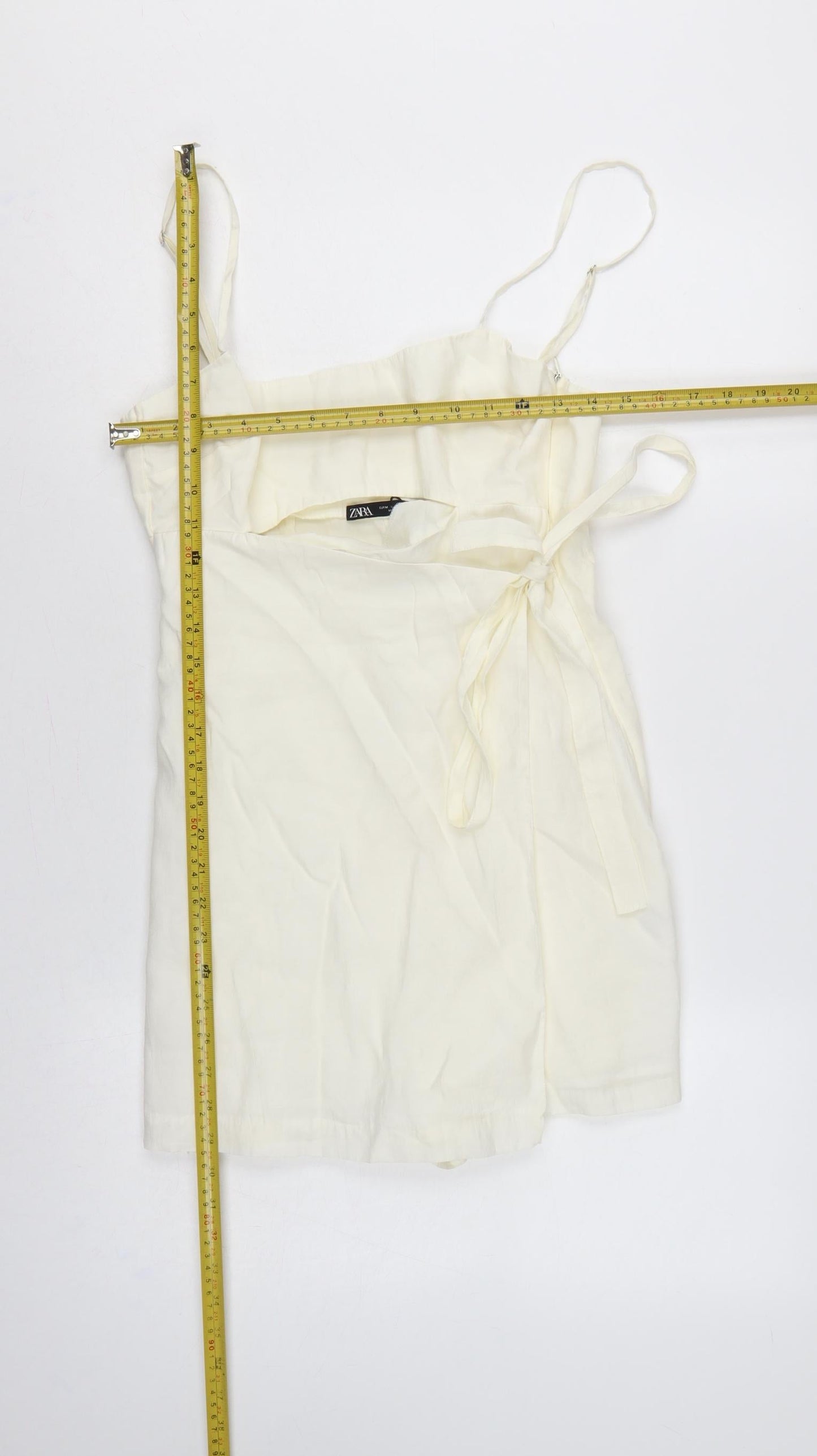 Zara Women Ivory M Wrap Mini Dress Adjustable Straps Tie Waist