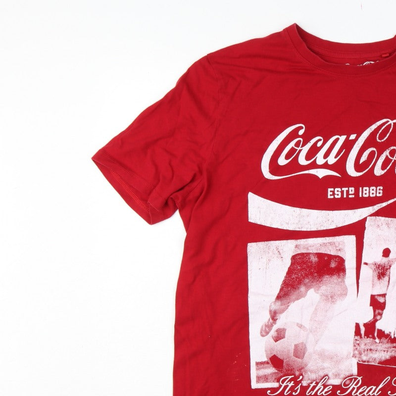 Additional view of Coca-Cola Men’s Red XL Crew Neck Graphic Football T-Shirt
