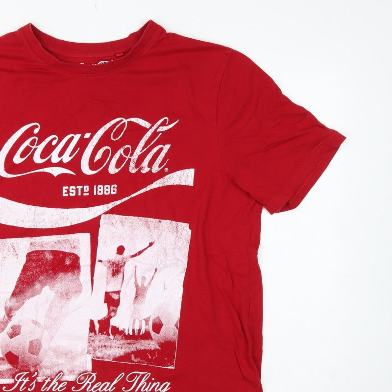 Additional view of Coca-Cola Men’s Red XL Crew Neck Graphic Football T-Shirt