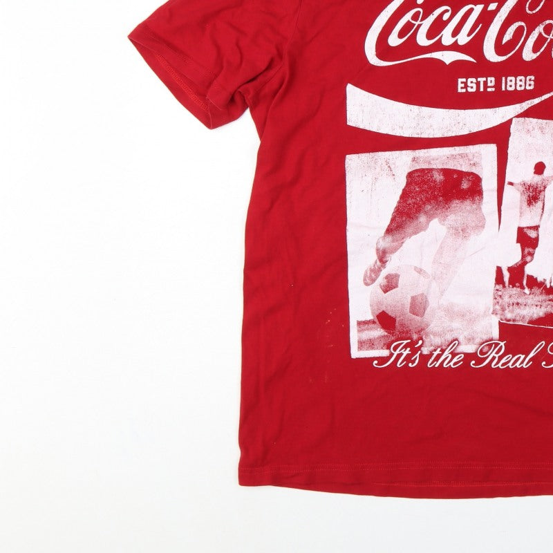 Additional view of Coca-Cola Men’s Red XL Crew Neck Graphic Football T-Shirt