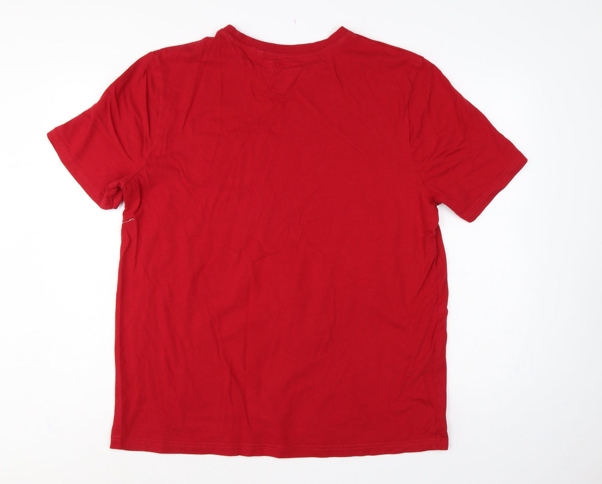 Brand and care label for Coca-Cola Men’s Red XL Crew Neck Graphic Football T-Shirt