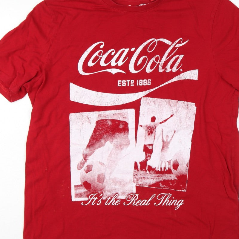 Additional view of Coca-Cola Men’s Red XL Crew Neck Graphic Football T-Shirt