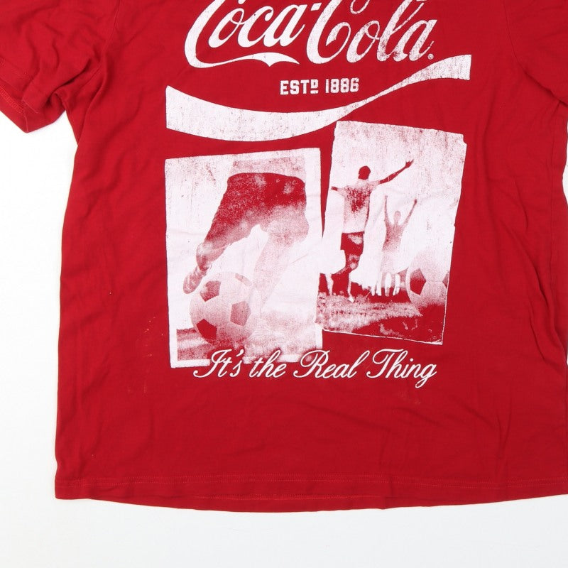 Additional view of Coca-Cola Men’s Red XL Crew Neck Graphic Football T-Shirt