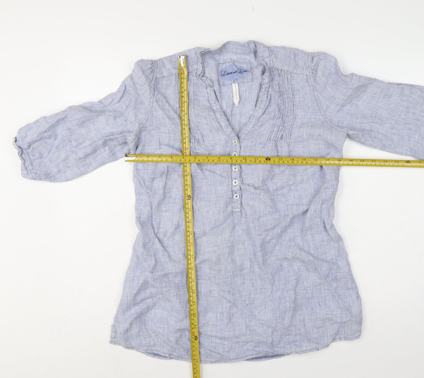 Marks & Spencer Women Blue UK 14 Linen Tunic Blouse Roll Tab Sleeves