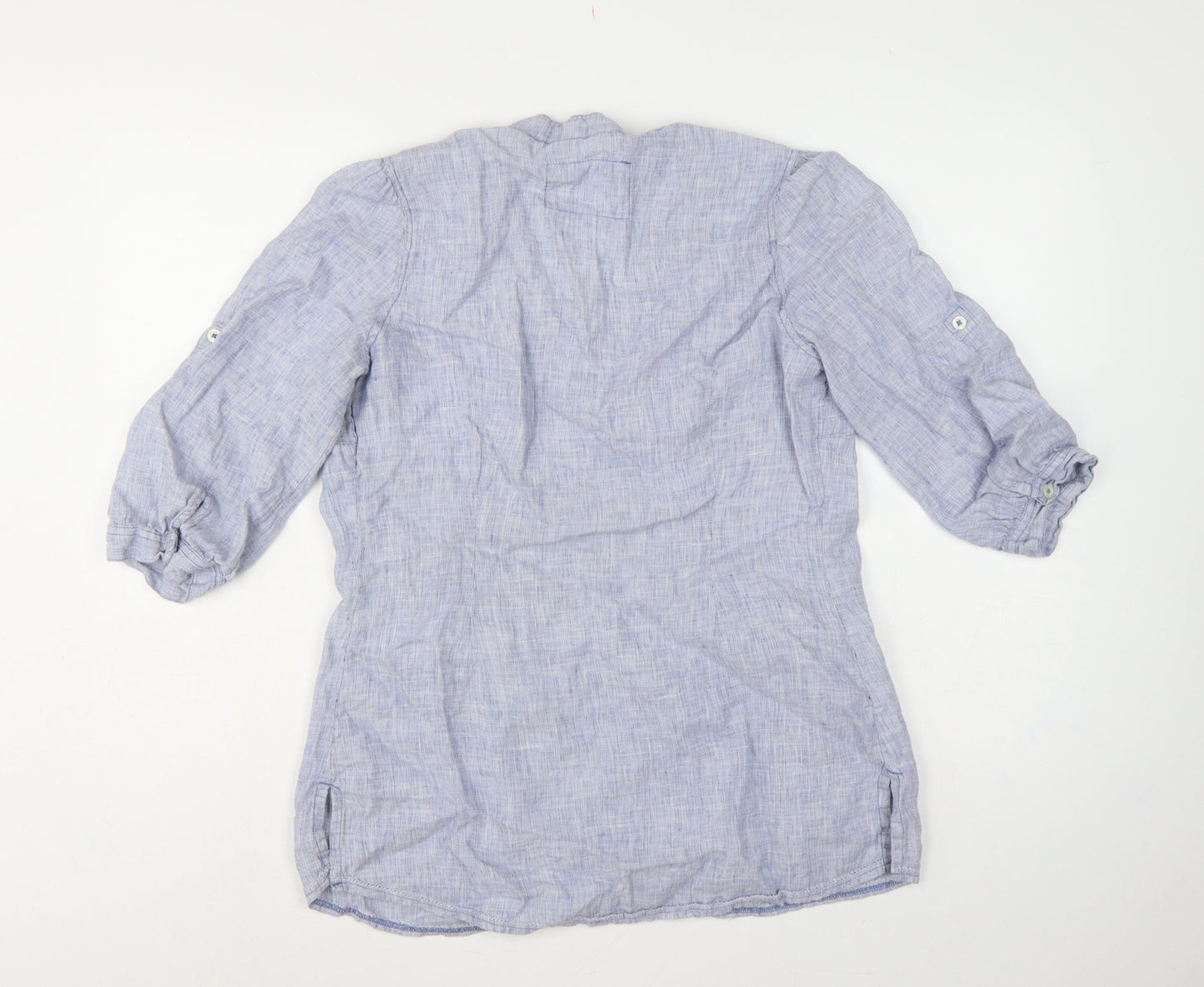 Marks & Spencer Women Blue UK 14 Linen Tunic Blouse Roll Tab Sleeves