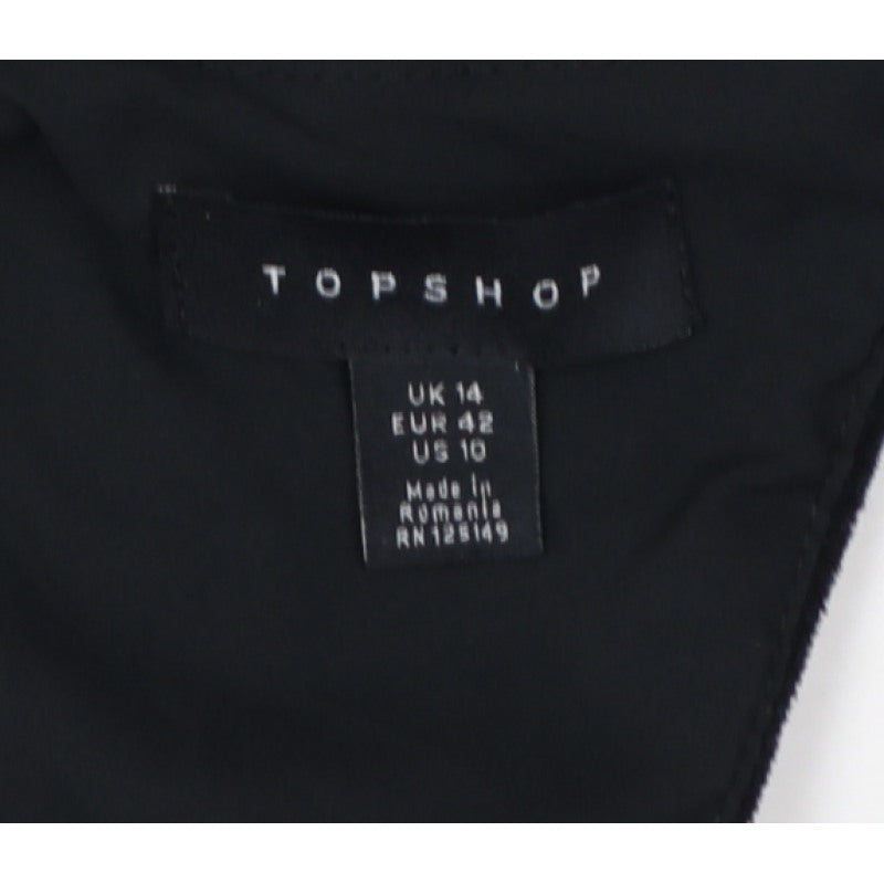 Topshop Women Black UK 14 Velvet V-Neck Backless Flared Jumpsuit