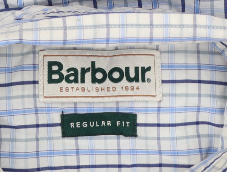 Barbour Men’s Blue Check Cotton Regular Fit Button-Down Shirt Size S