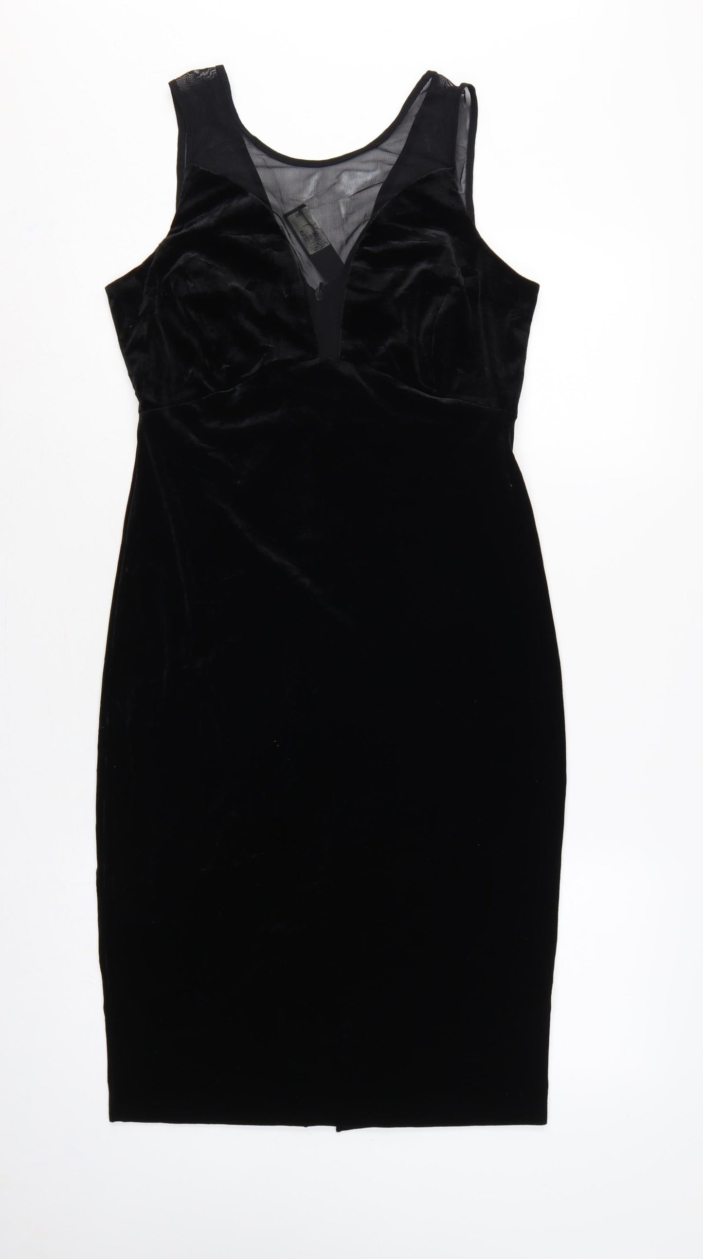 River Island Women Black UK 14 Velvet Bodycon Knee Length Party Dress
