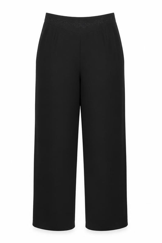 Bonmarche Women’s Black Size 12 Straight Leg Embroidered Waist Trousers
