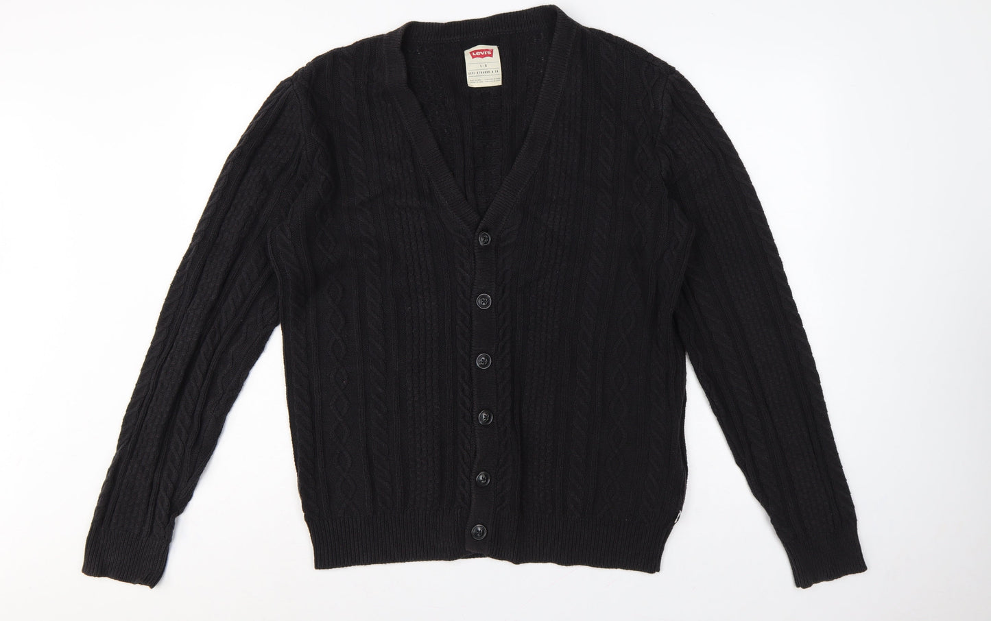 Levi's Men's Black L Cable Knit V-Neck Button Cardigan Cotton