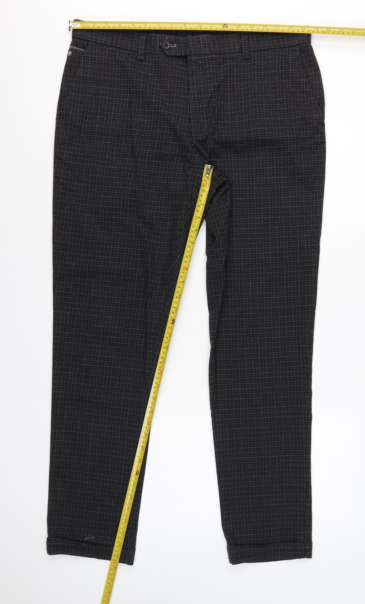 Next Men’s Grey Check Tapered Trousers 36in Waist Long 33in Leg