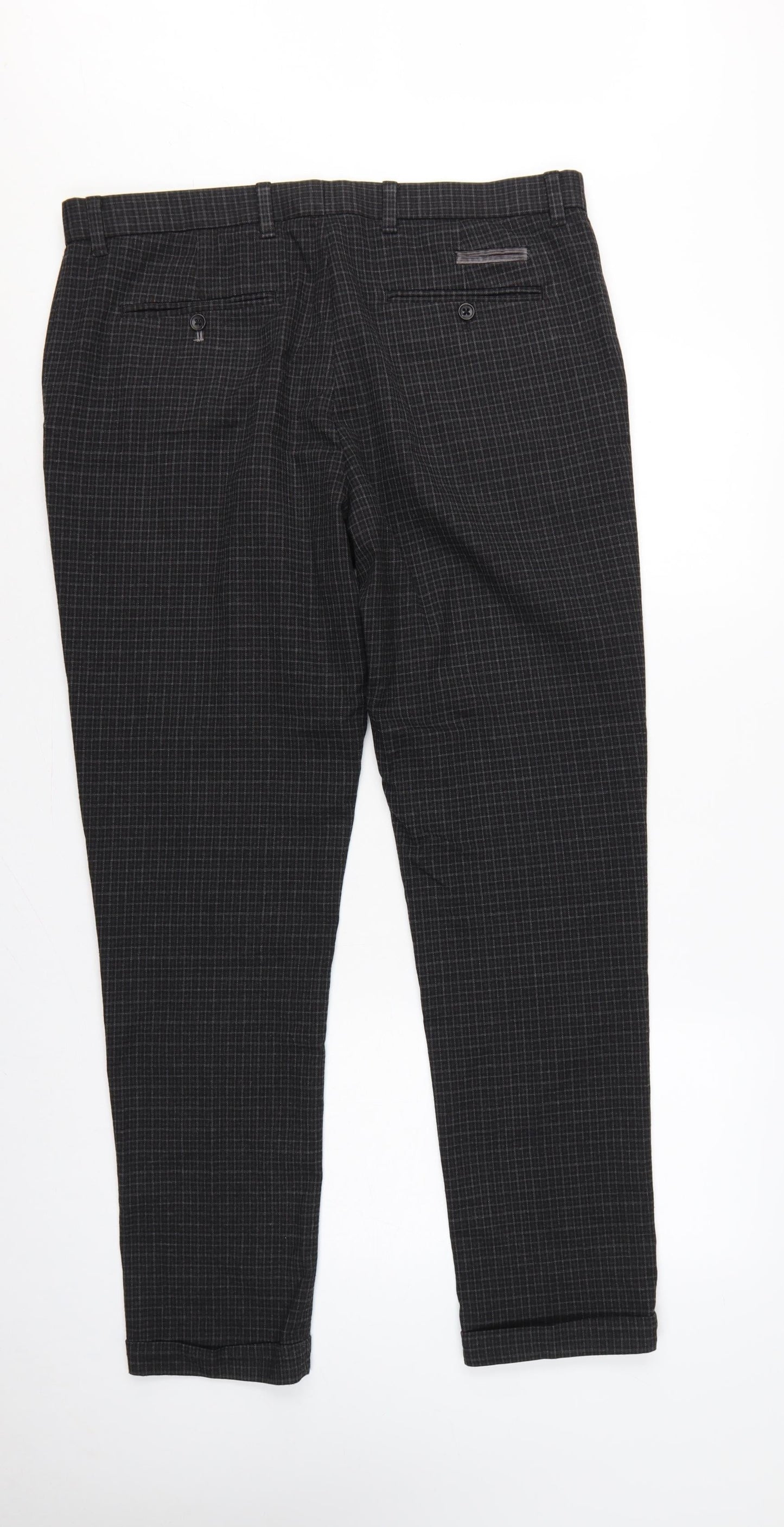 Next Men’s Grey Check Tapered Trousers 36in Waist Long 33in Leg
