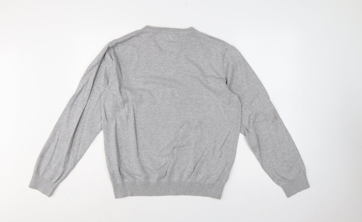 Tommy Hilfiger Men’s Grey L V-Neck Cotton Logo Pullover Jumper