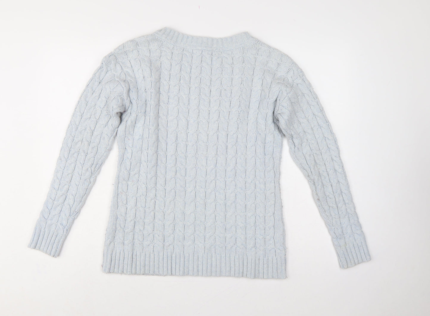 Crew Clothing Co Women Blue UK 14 Cable-Knit Crew Neck Jumper