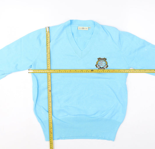 Glenmuir Women Blue M V-Neck Cotton Knit Logo Golf Jumper