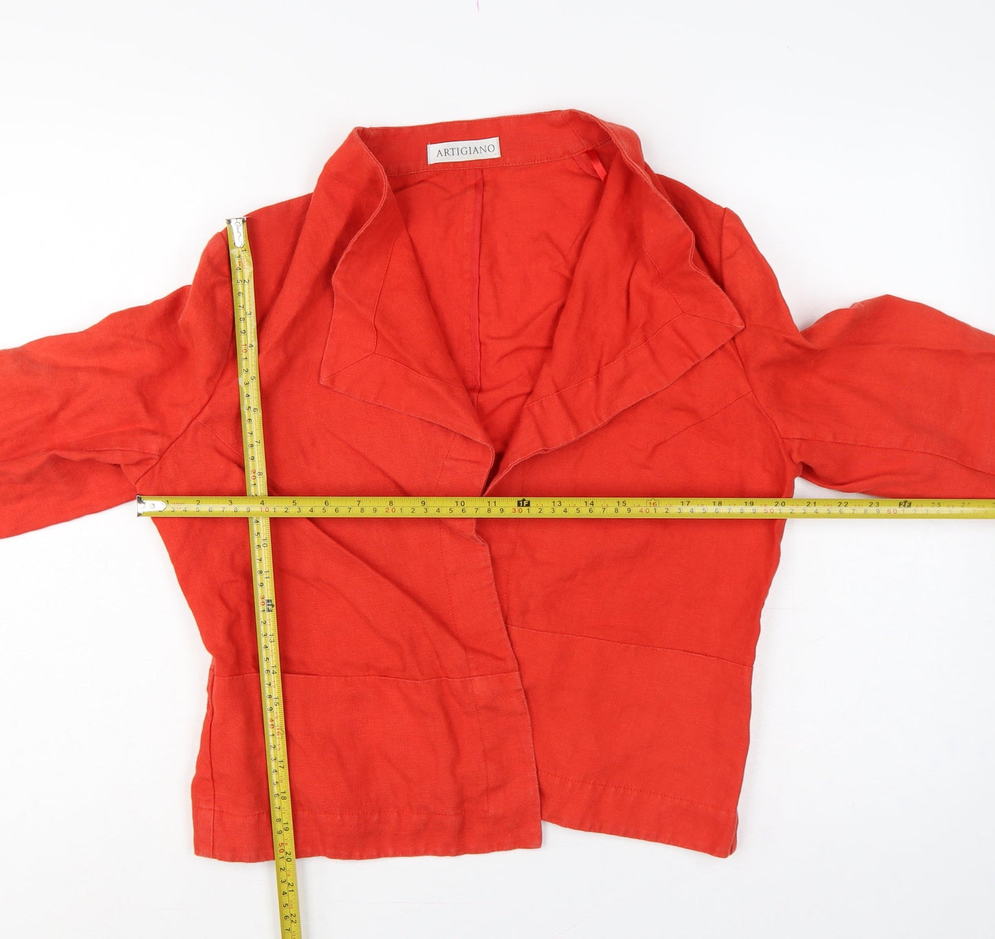 Artigiano Women Red UK 16 Linen Ruffle Shawl Collar Blazer Jacket