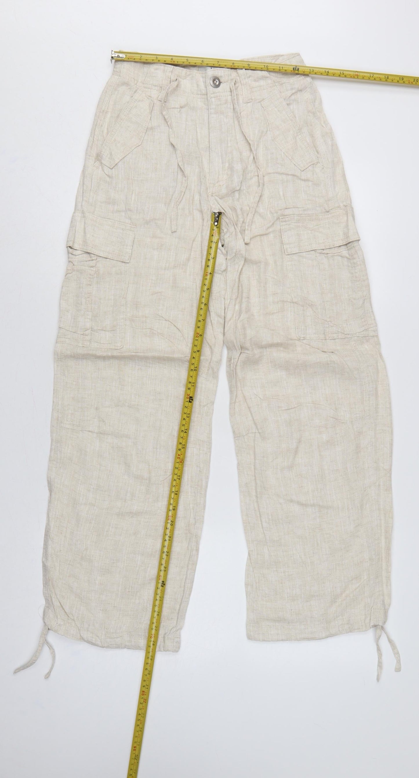 Marks and Spencer Women's Beige UK 6 Short Linen Blend Cargo Trousers