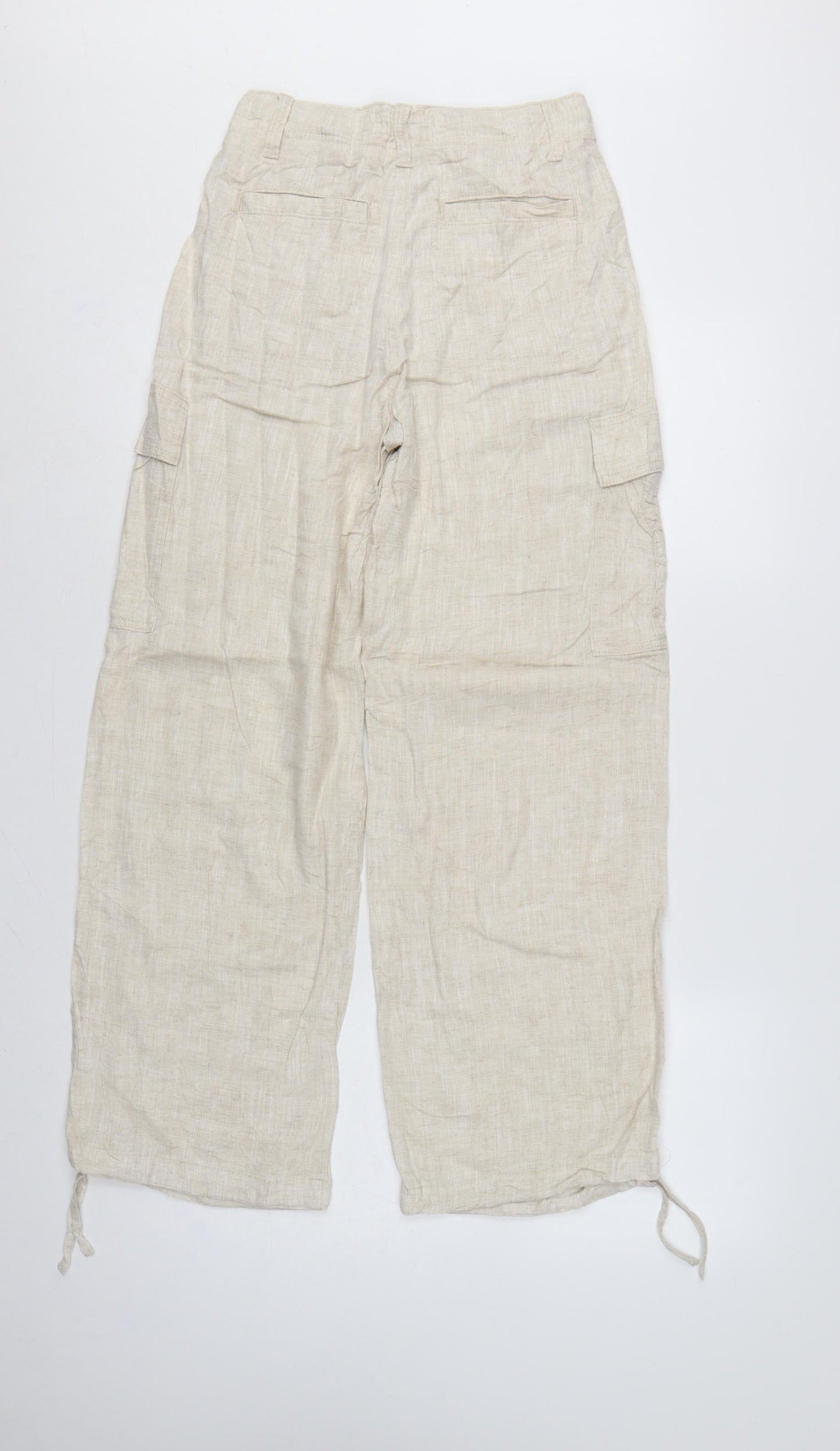 Marks and Spencer Women's Beige UK 6 Short Linen Blend Cargo Trousers