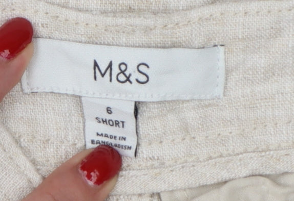 Marks and Spencer Women's Beige UK 6 Short Linen Blend Cargo Trousers