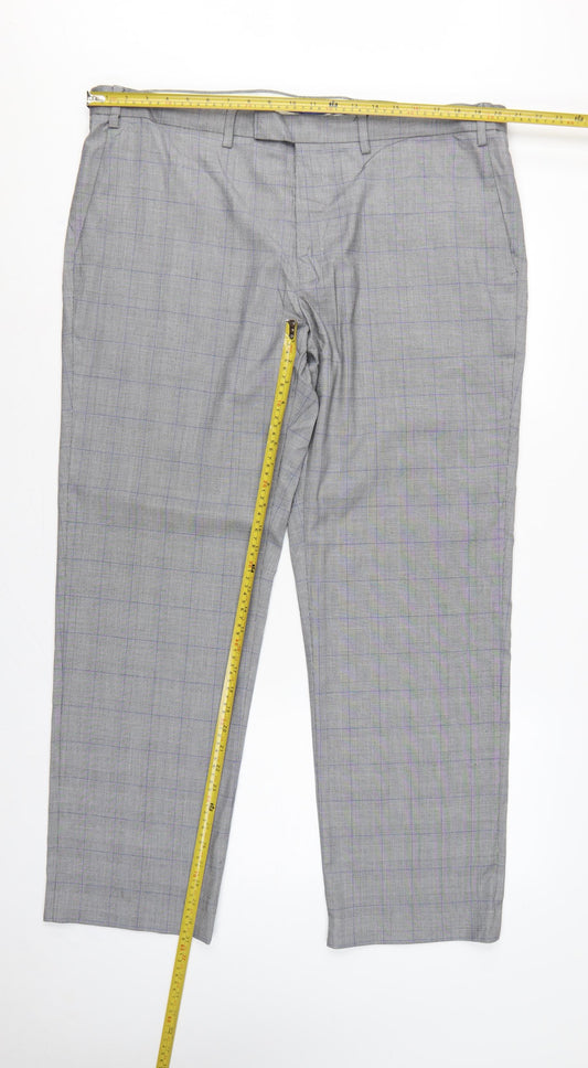 Marks and Spencer Men's Grey 42 Regular Fit Check Dress Trousers