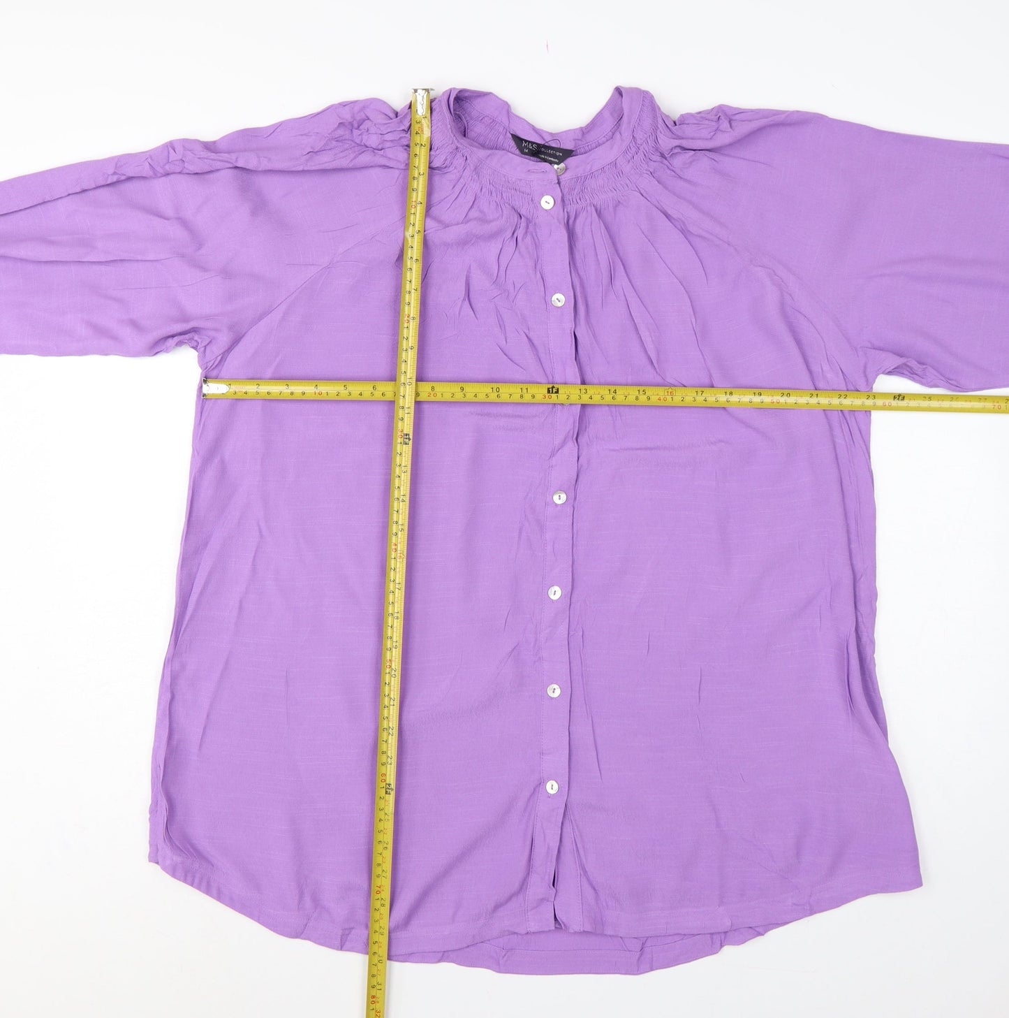 Marks & Spencer Women Purple UK 14 Viscose Tunic Button-Up Blouse