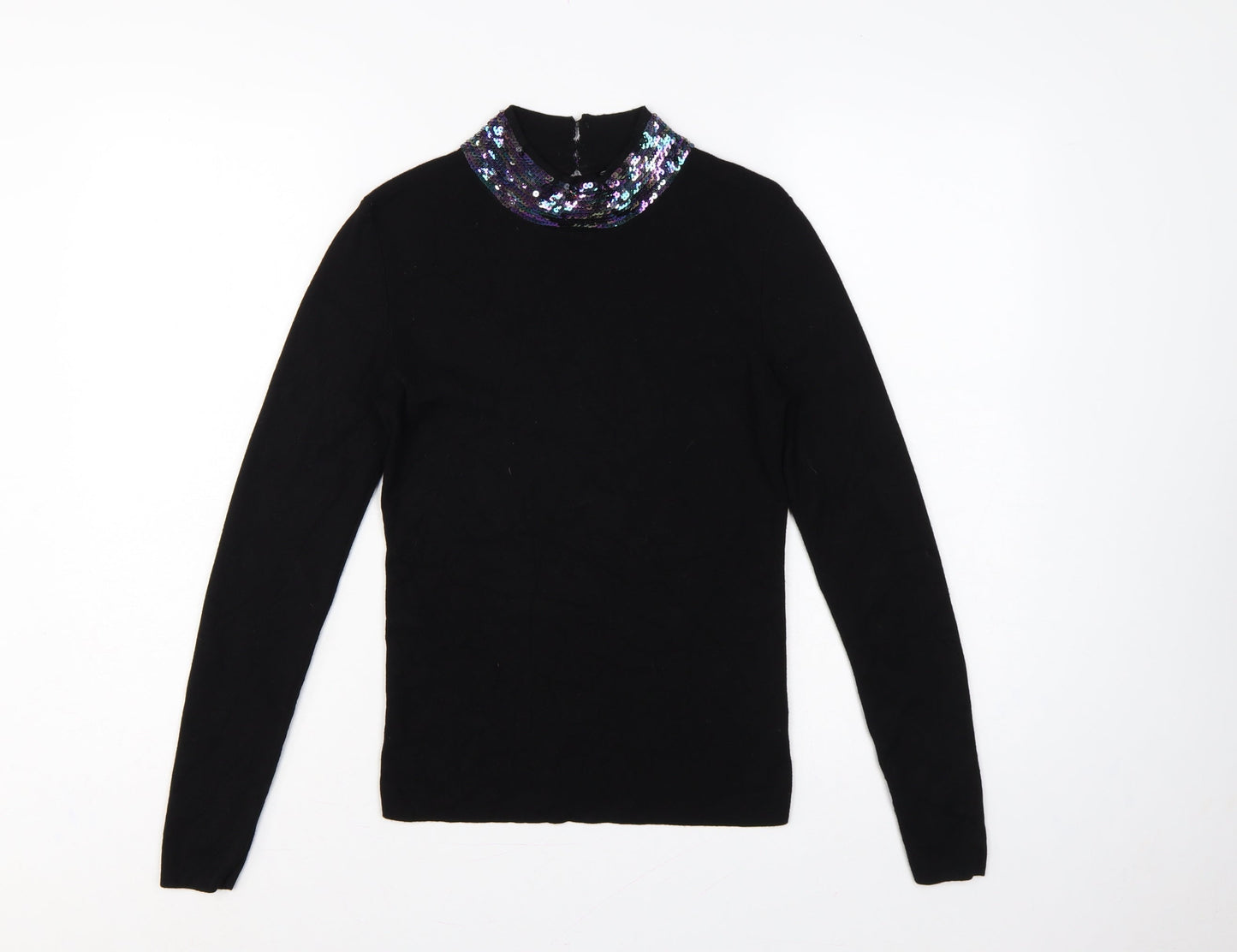 Oasis Womens Black UK 8 Sequin Cowl Neck Long Sleeve Jumper