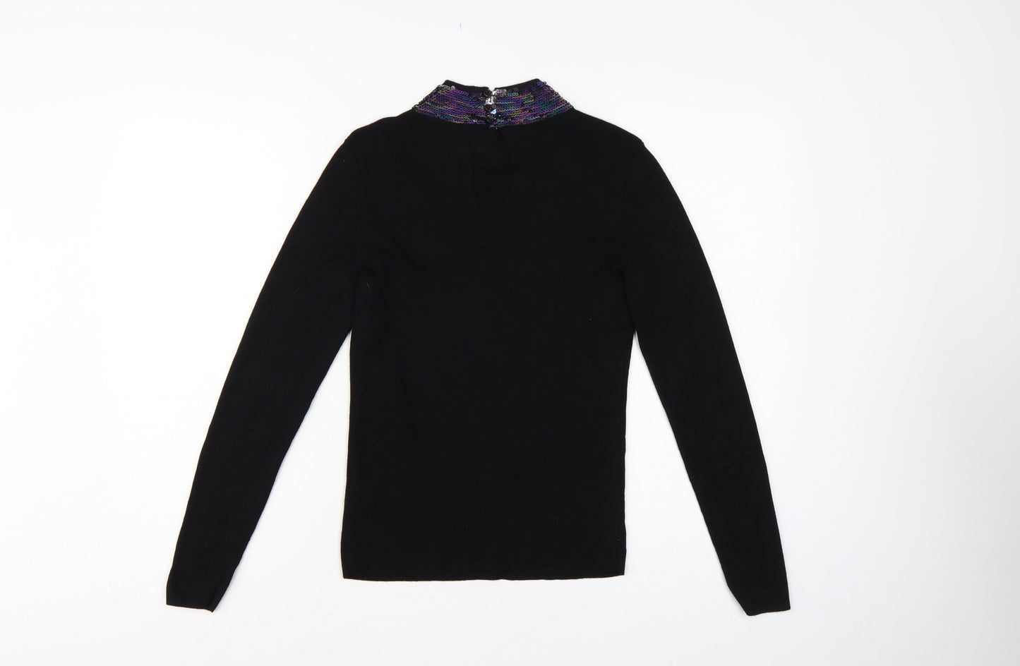 Oasis Womens Black UK 8 Sequin Cowl Neck Long Sleeve Jumper