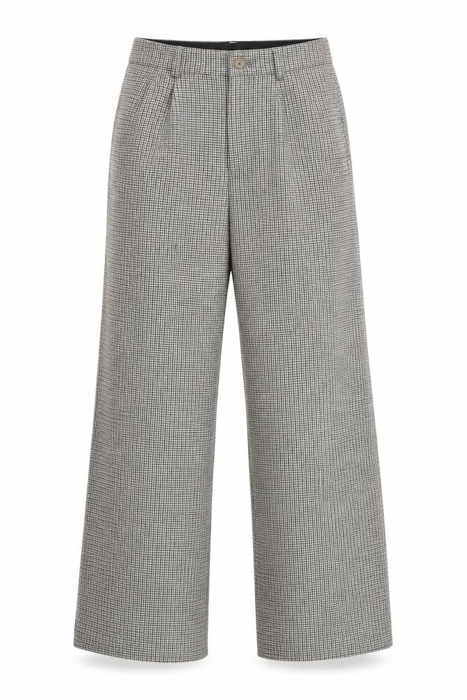 Marks and Spencer Women’s Grey Check Wide-Leg Trousers UK 10 Long