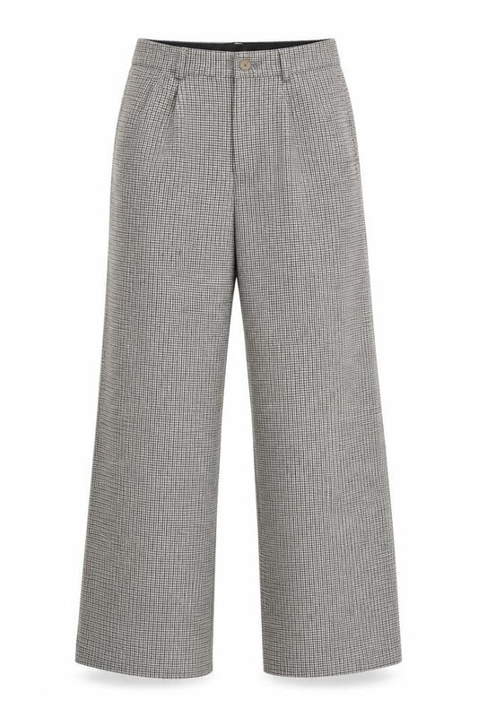 Marks and Spencer Women’s Grey Check Wide-Leg Trousers UK 10 Long
