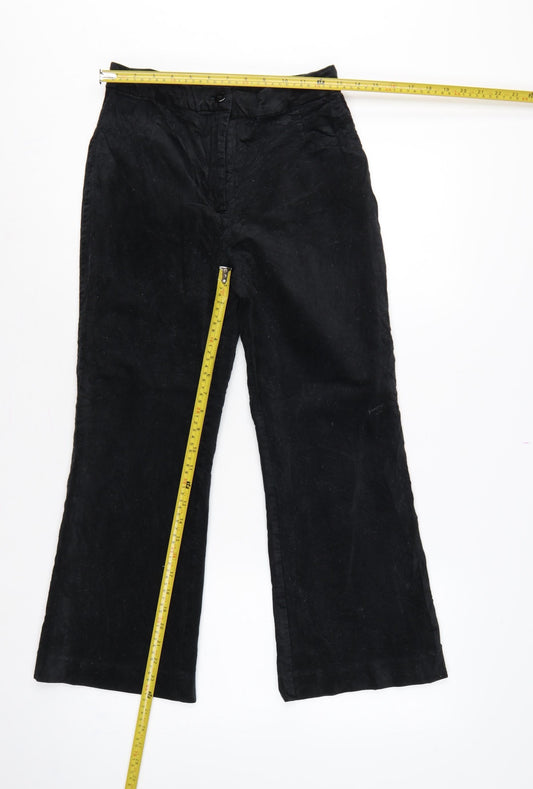 Monki Women’s Black Velvet Flared Trousers UK 10 High Rise
