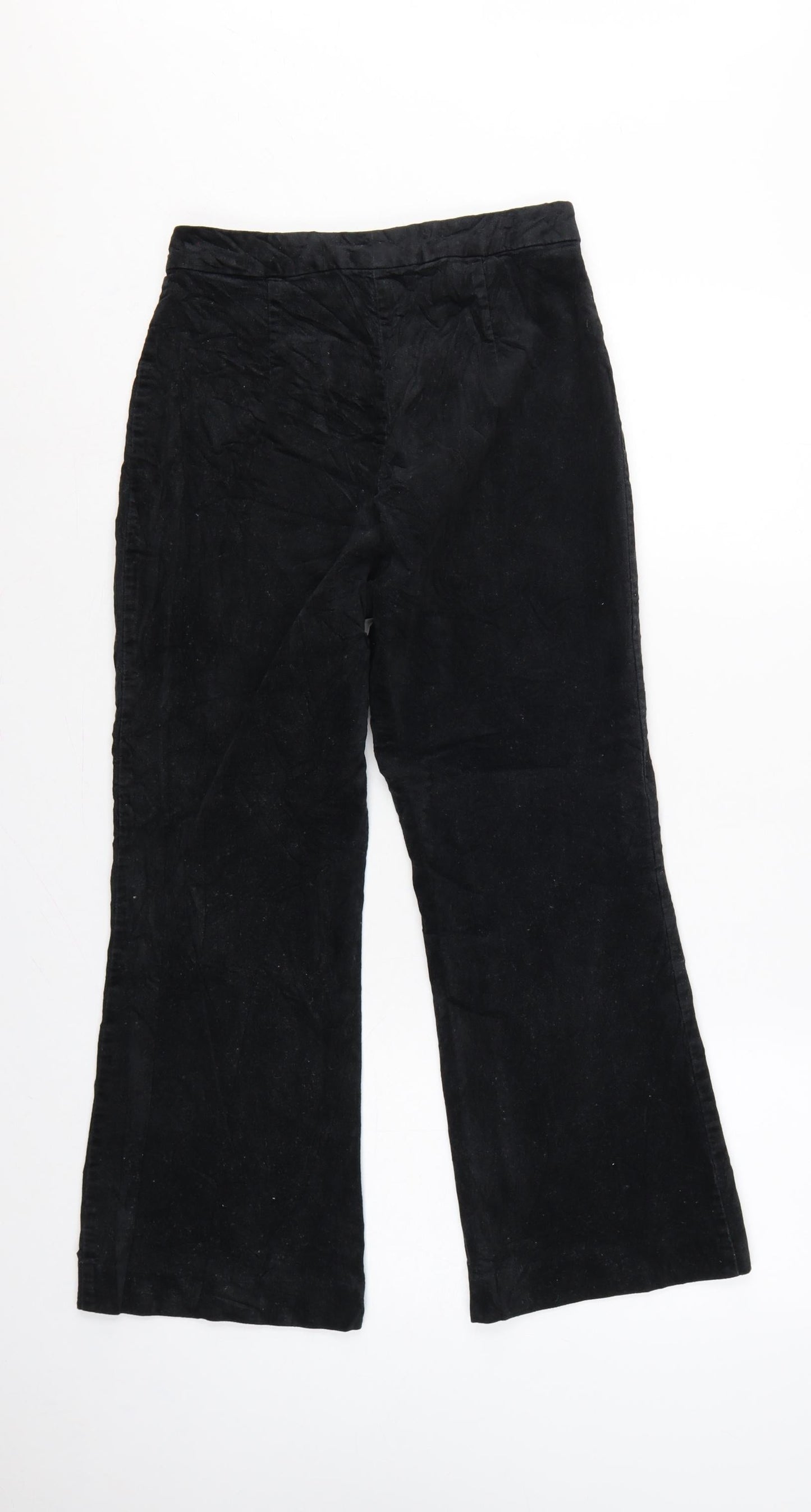 Monki Women’s Black Velvet Flared Trousers UK 10 High Rise