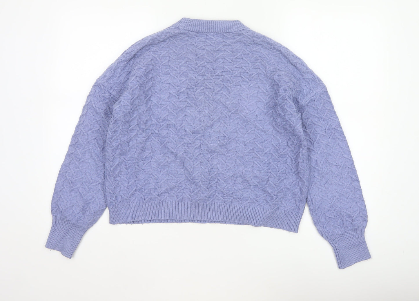 Warehouse Women Purple UK 10 Cable-Knit Crew Neck Viscose Jumper