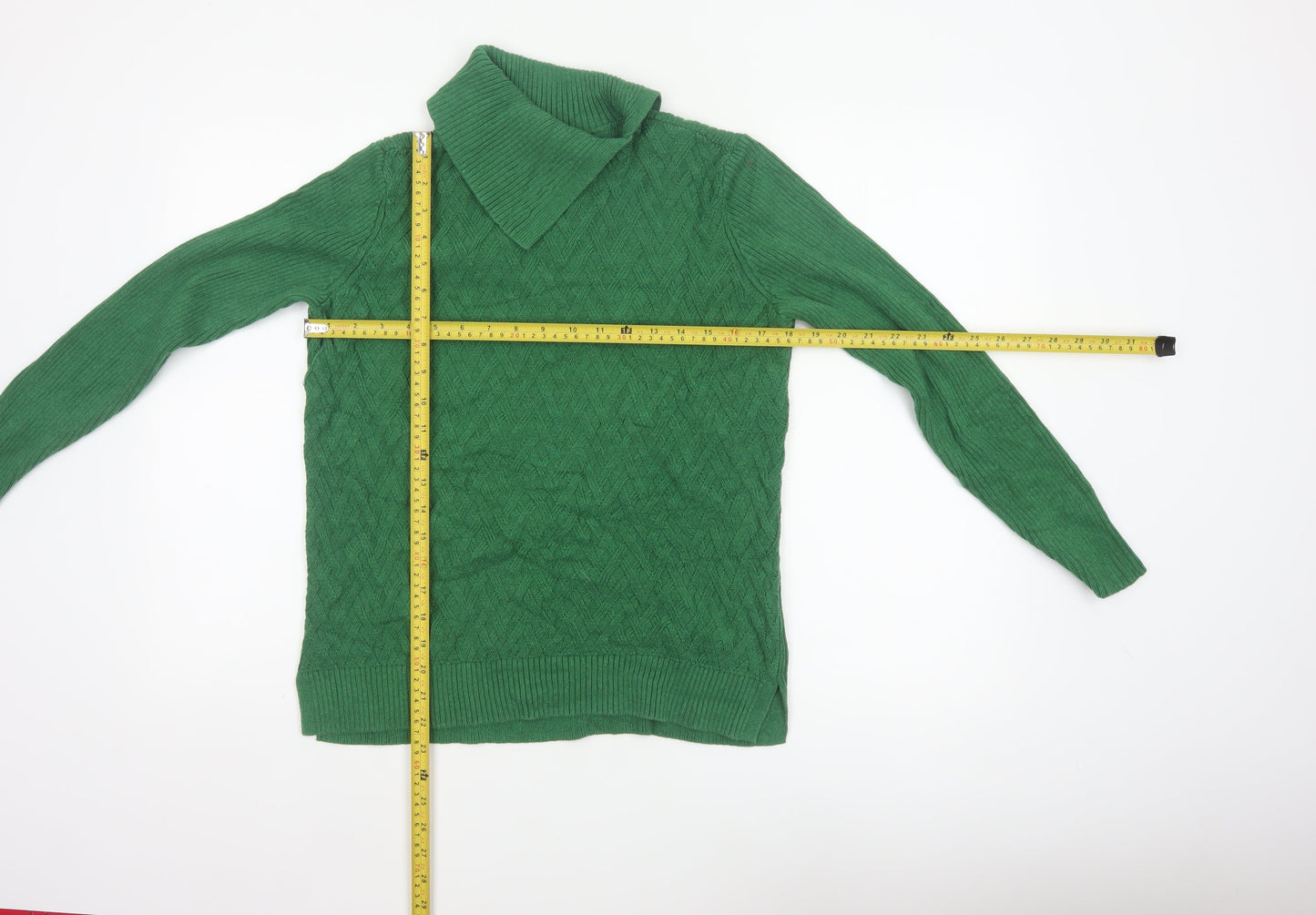 Lands' End Women's Green M Cable-Knit Roll Neck Cotton Jumper