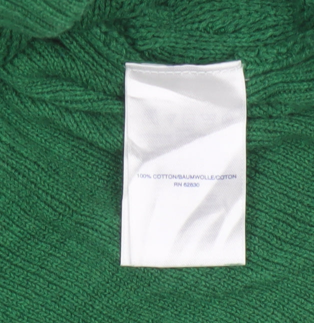 Lands' End Women's Green M Cable-Knit Roll Neck Cotton Jumper