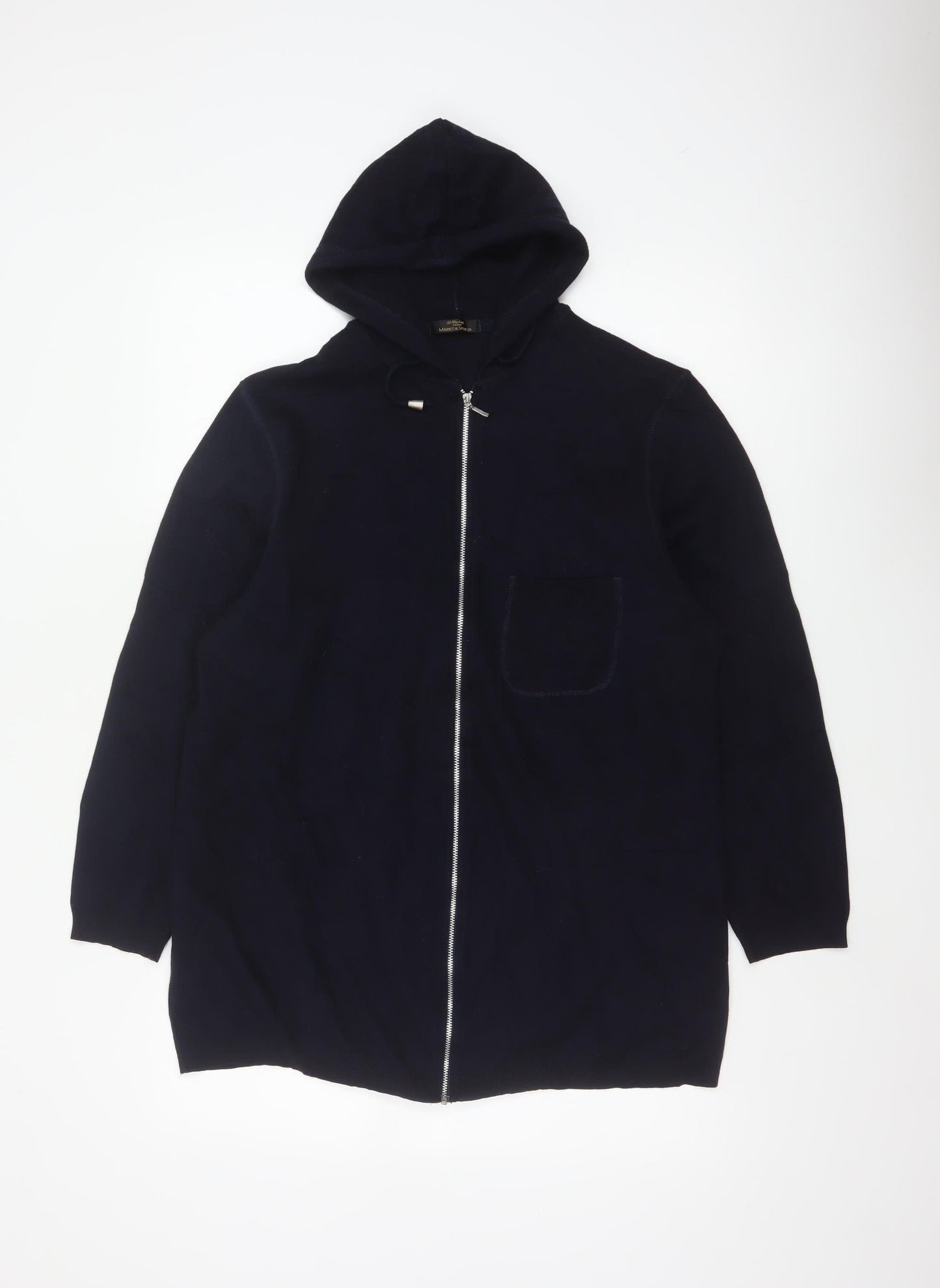 Marks & Spencer Women Navy Blue UK 16 Long Full Zip Hooded Tunic