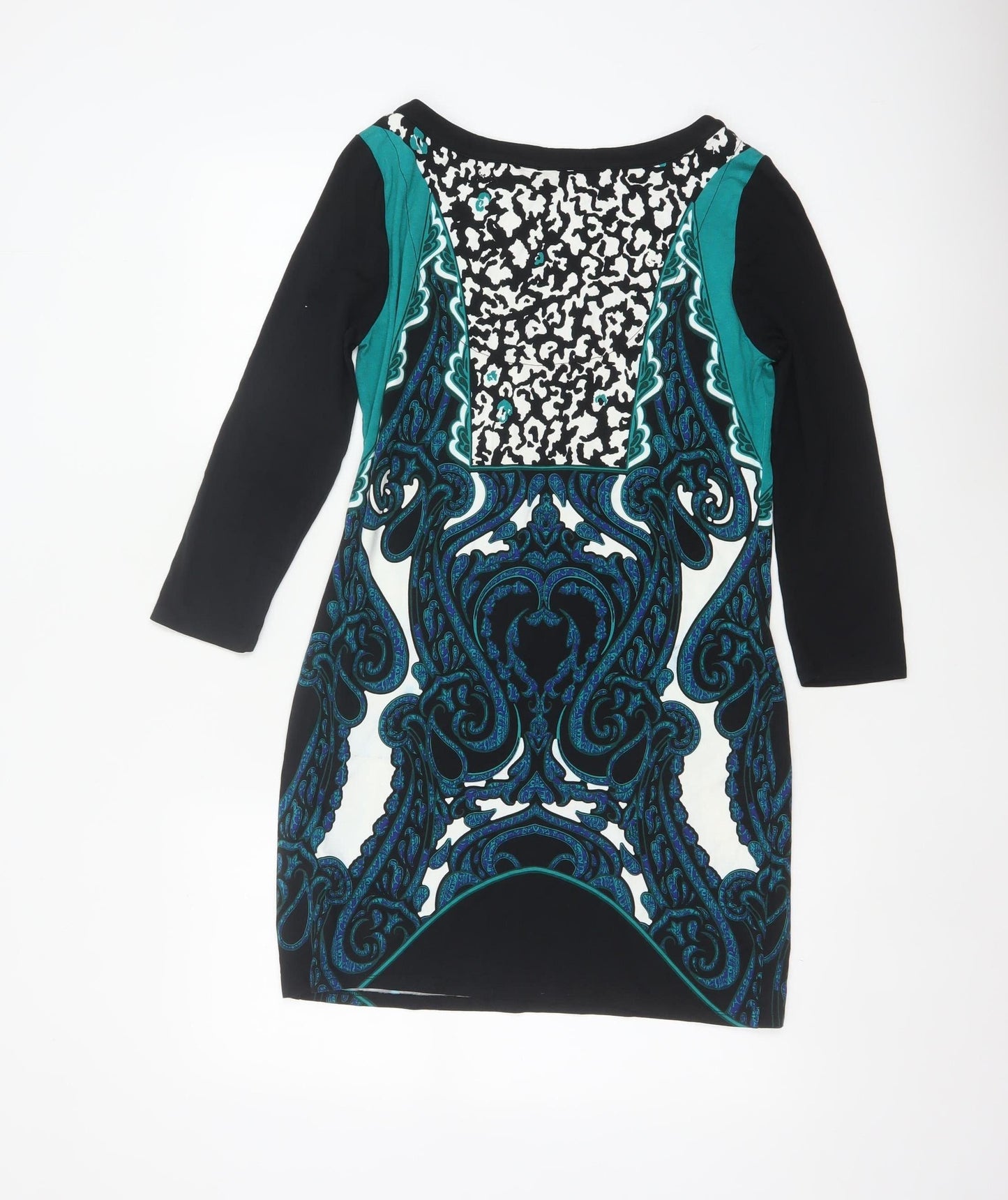 Principles Ben de Lisi Women Black Teal UK 10 Paisley Sheath Dress
