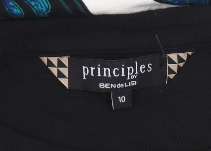 Principles Ben de Lisi Women Black Teal UK 10 Paisley Sheath Dress