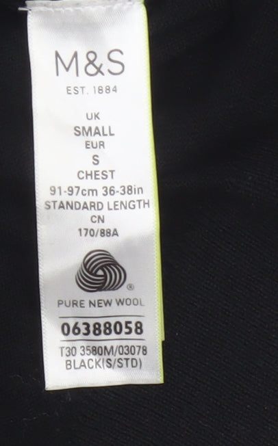 Marks and Spencer Men Black Small Merino Wool Roll Neck Pullover Jumper