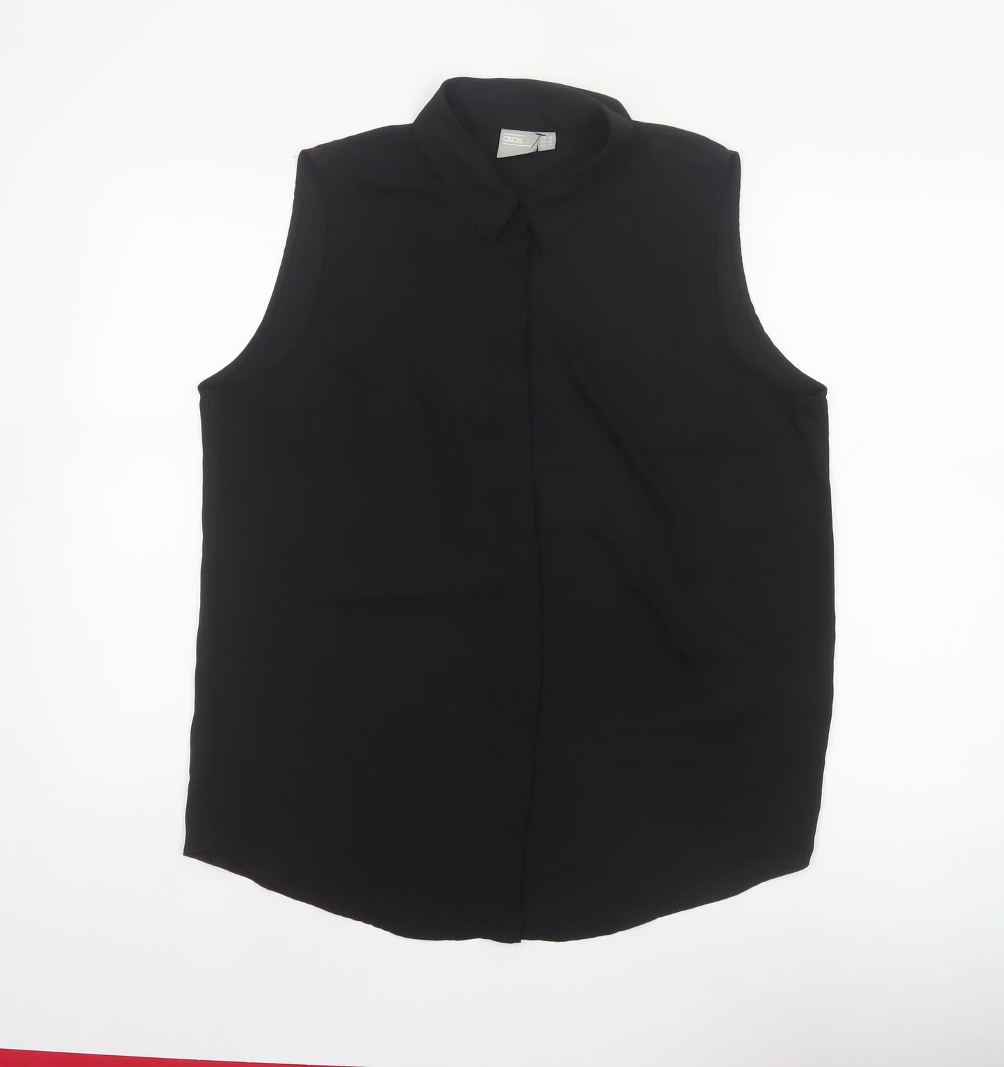 ASOS Women Black UK 14 Sleeveless Collared Button-Up Blouse
