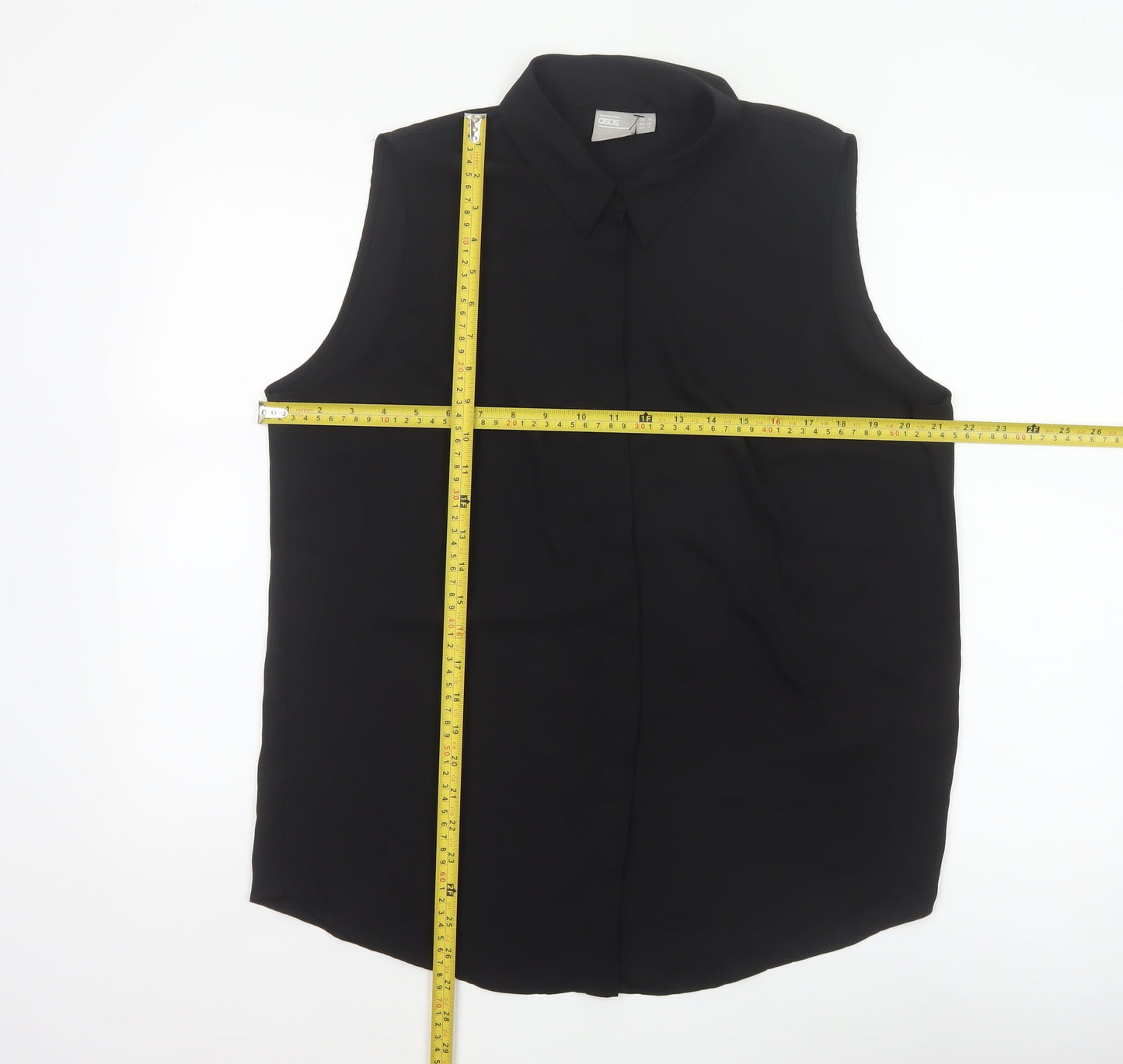 ASOS Women Black UK 14 Sleeveless Collared Button-Up Blouse