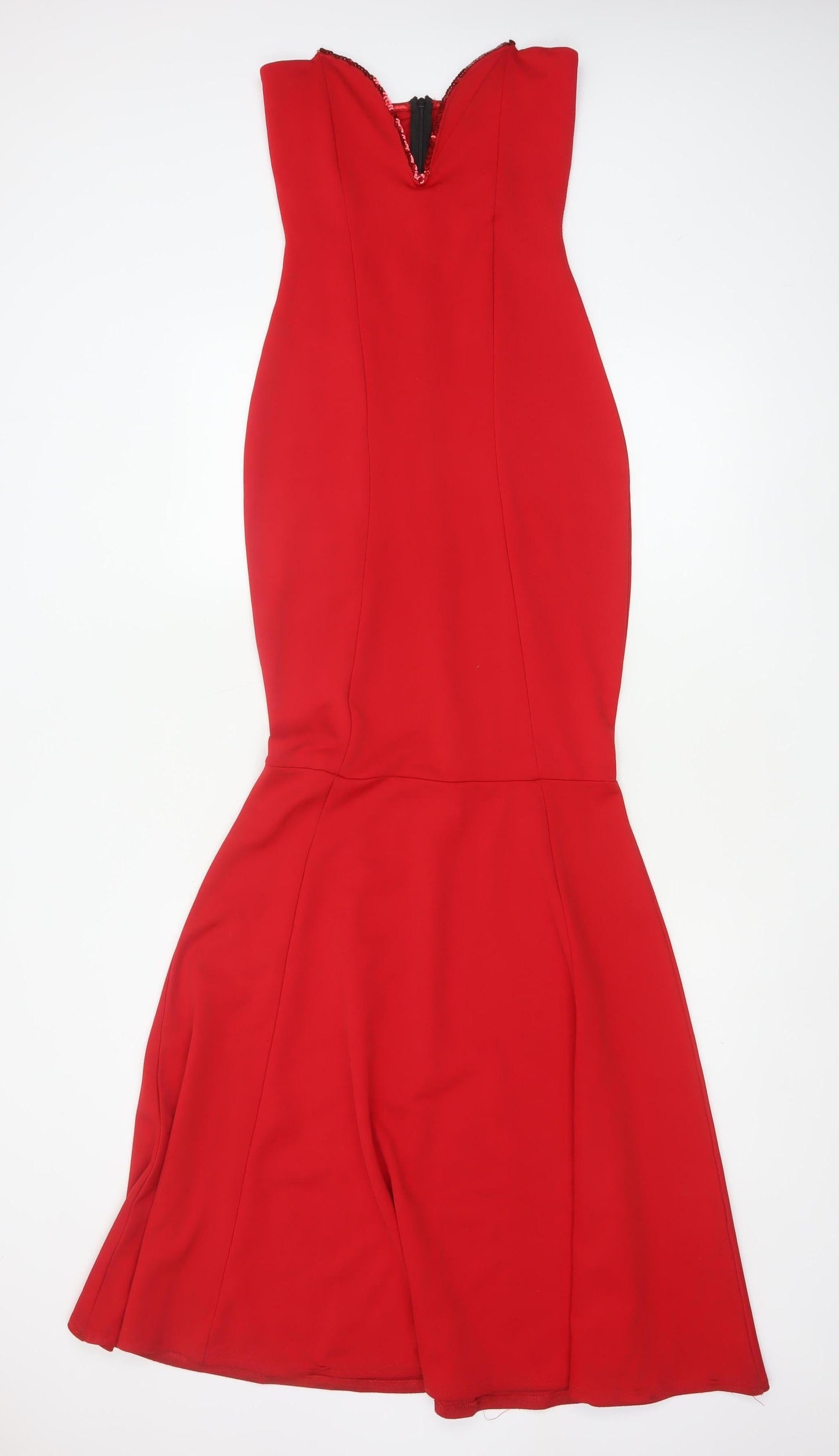 Missguided Women Red UK 8 Mermaid Long V-Neck Formal Evening Dress