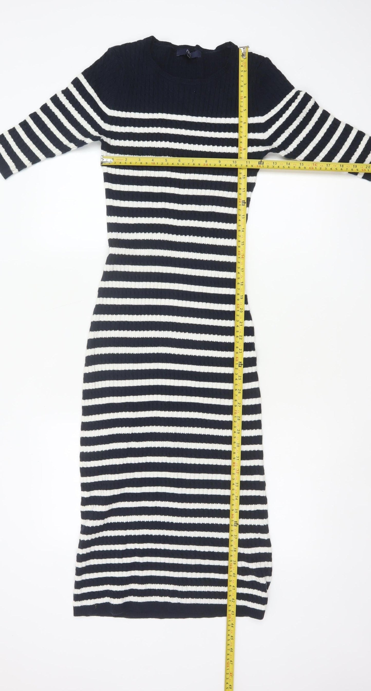 Next Women Blue White Striped UK 8 Knit Jumper Dress 3/4 Sleeve