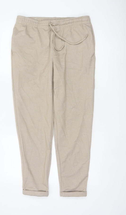 Zara Women Beige Size 12 Tapered Drawstring Trousers