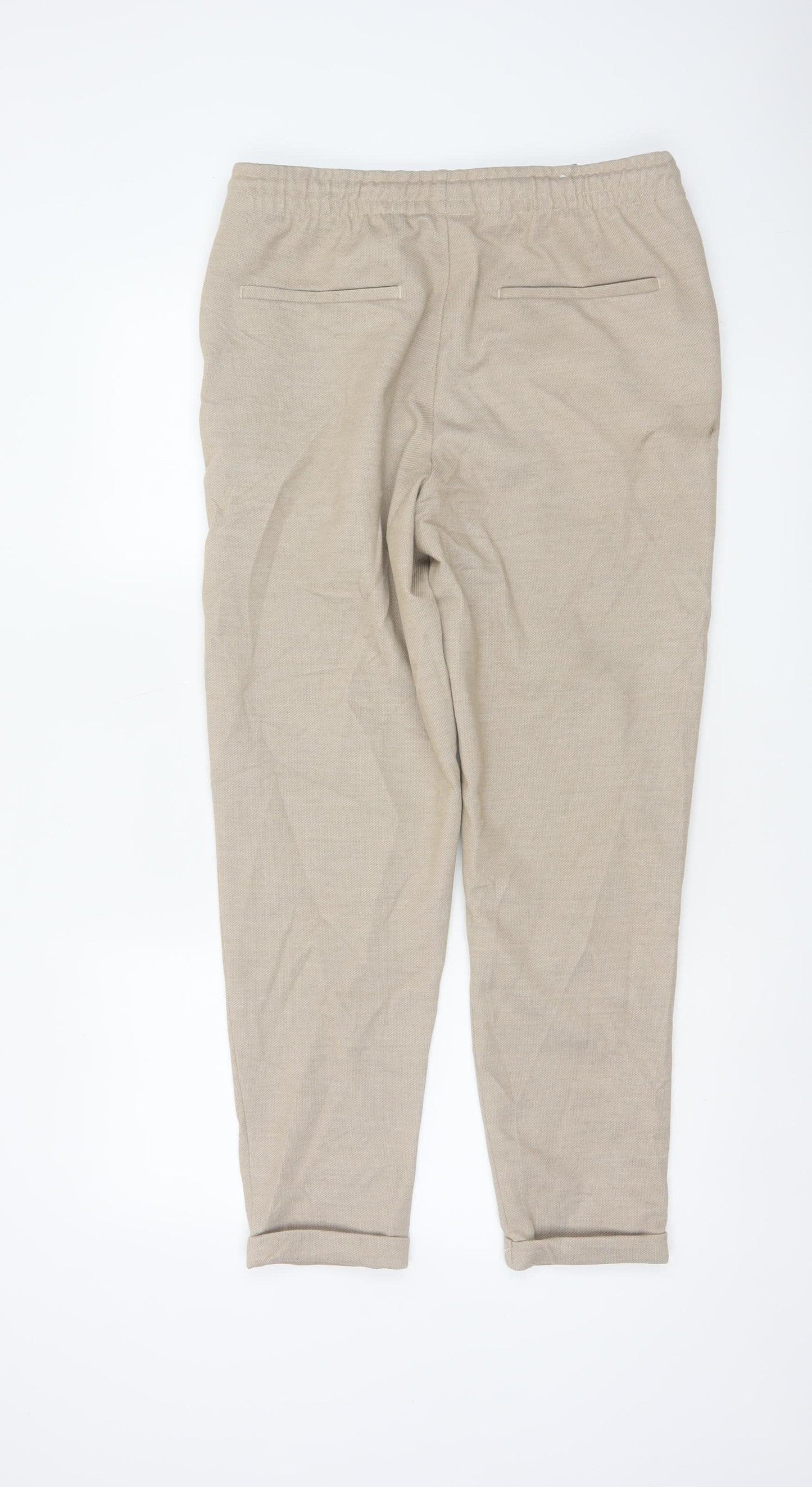 Zara Women Beige Size 12 Tapered Drawstring Trousers