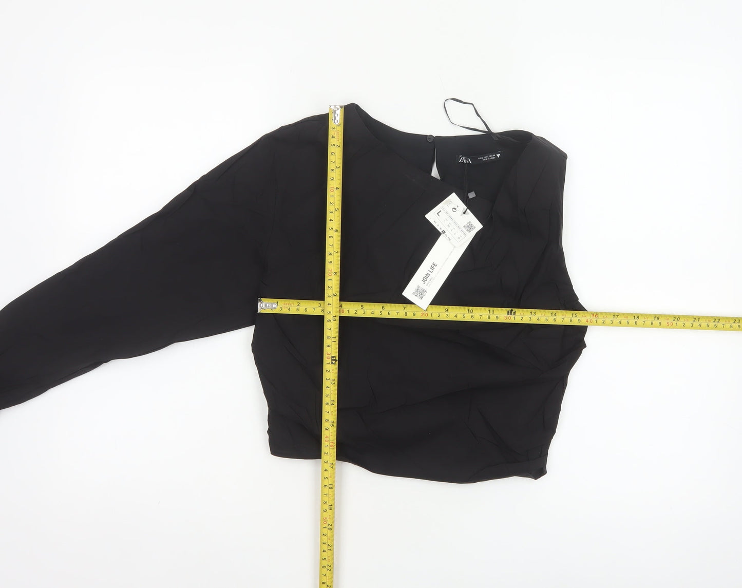 Zara Women Black L Wrap V-Neck Long Sleeve Lined Blouse