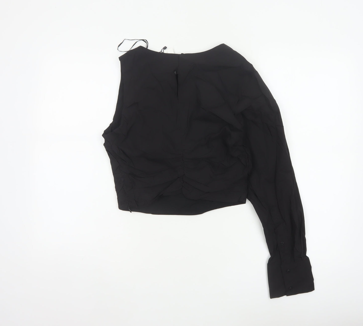 Zara Women Black L Wrap V-Neck Long Sleeve Lined Blouse