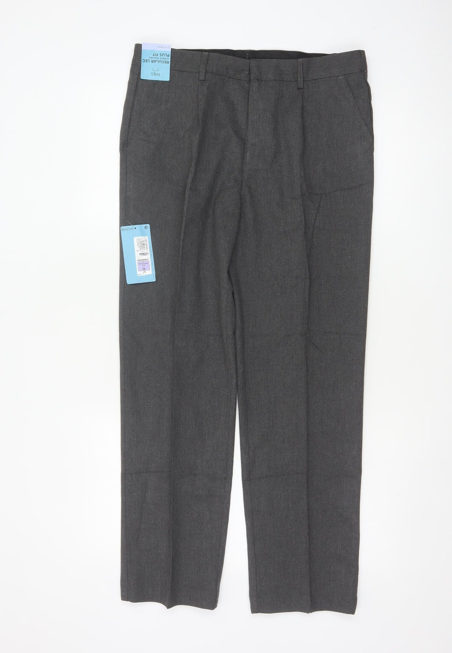 Marks & Spencer Boys Grey 12 Plus Fit Regular Leg School Trousers