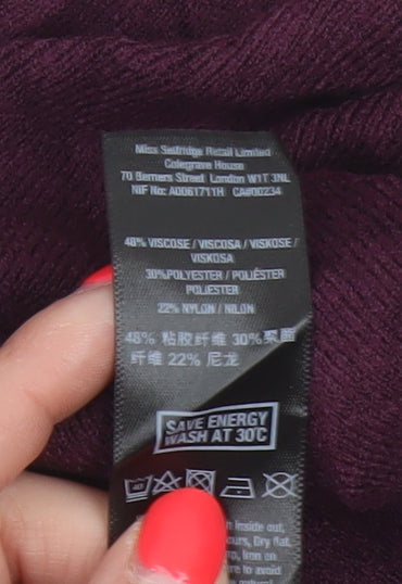 Miss Selfridge Women Purple UK 6 Wrap V-Neck Balloon Sleeve Knit Jumper