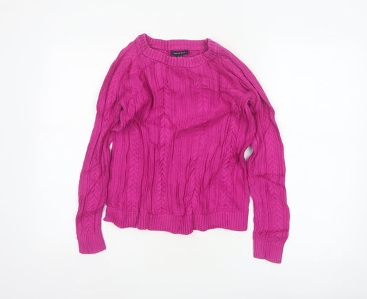 Lands' End Women's Pink XS Petite Cable Knit Cotton Jumper