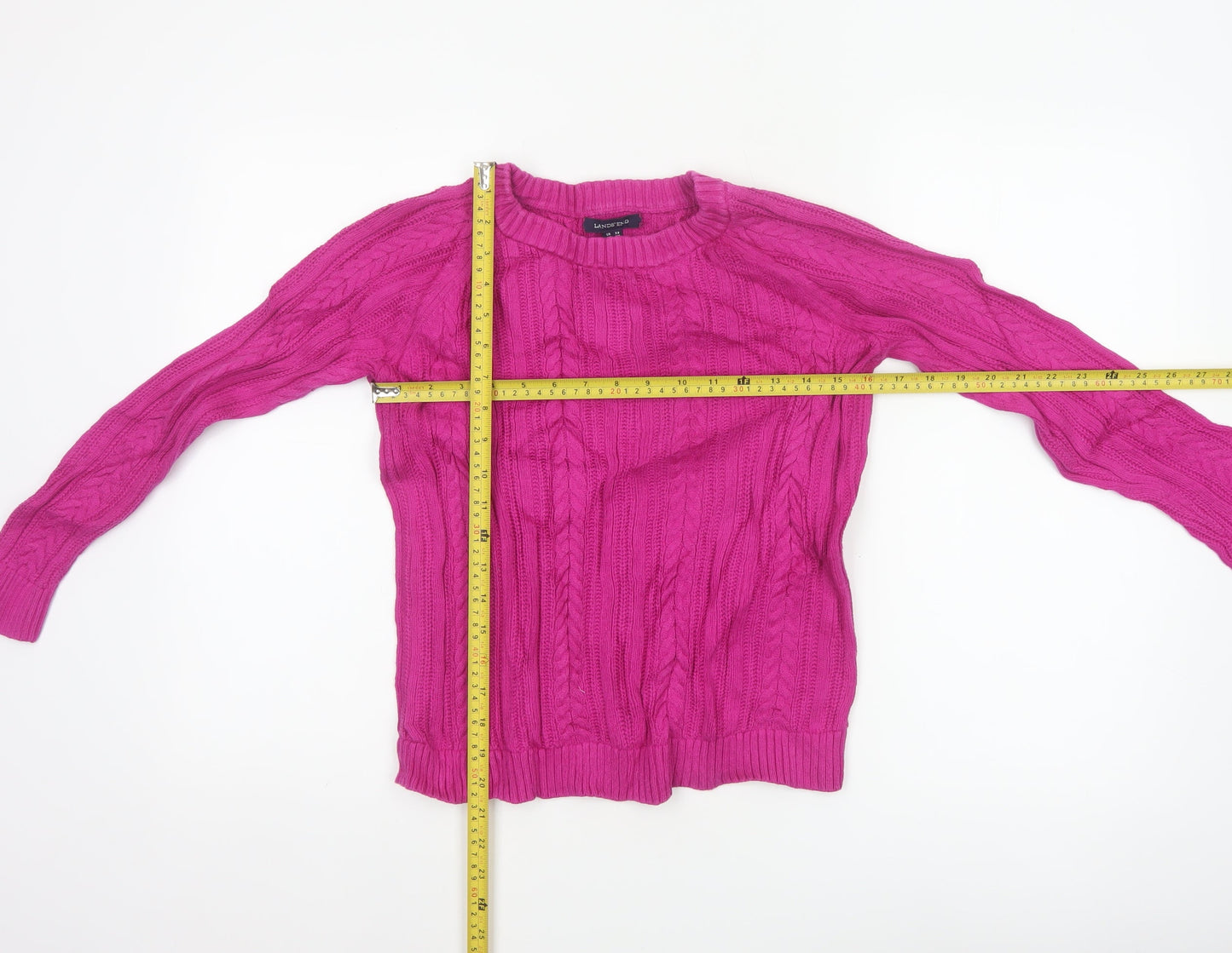 Lands' End Women's Pink XS Petite Cable Knit Cotton Jumper